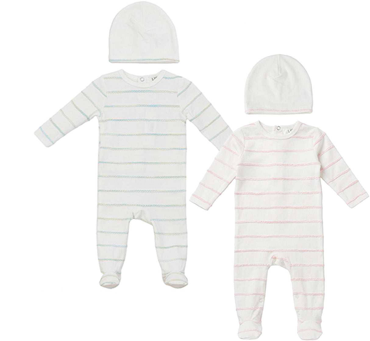 Lux Baby Baby Boys Girls Raised Stripes Cotton Footie & Beanie Set - SB6CY2962