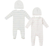 Lux Baby Baby Boys Girls Raised Stripes Cotton Footie & Beanie Set - SB6CY2962