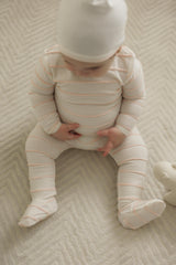 Lux Baby Baby Boys Girls Raised Stripes Cotton Footie & Beanie Set - SB6CY2962