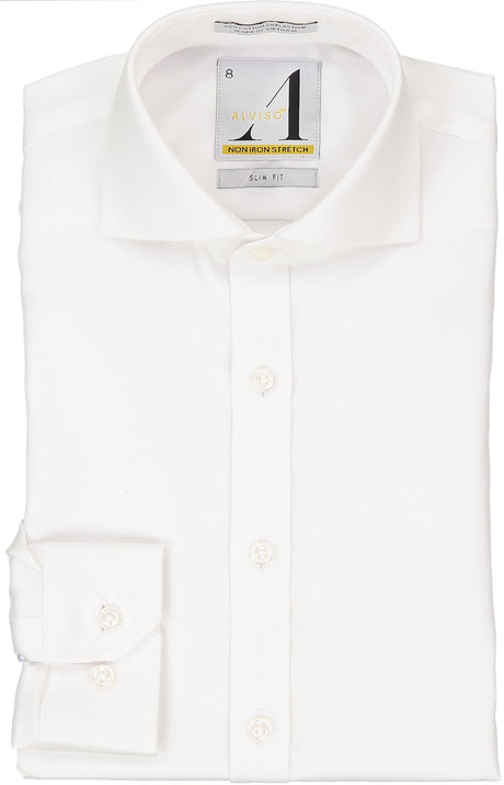 Alviso Boys White Long Sleeve 100% Cotton Non-Iron Stretch Dress Shirt - 1NS39