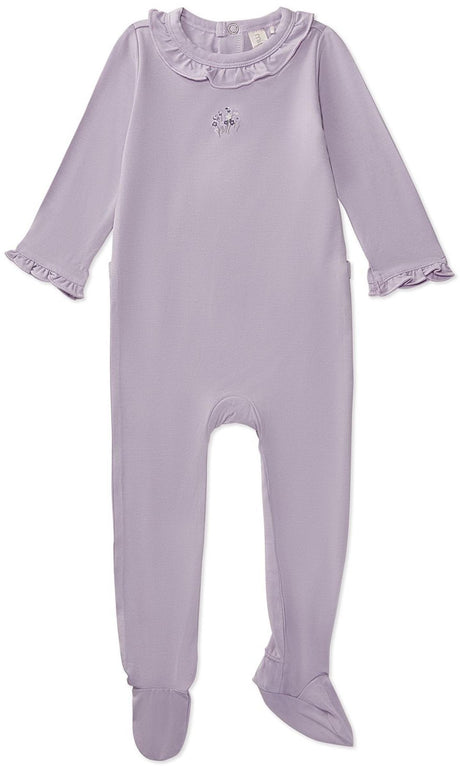 MiniMoi by Memoi Baby Girls Cotton Solid Ruffle Trim Footie Stretchie - IAA08681