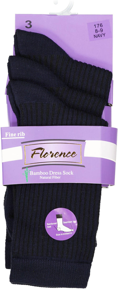 Florence Boys Bamboo Fine Rib Dress Socks 3 Pack - 176