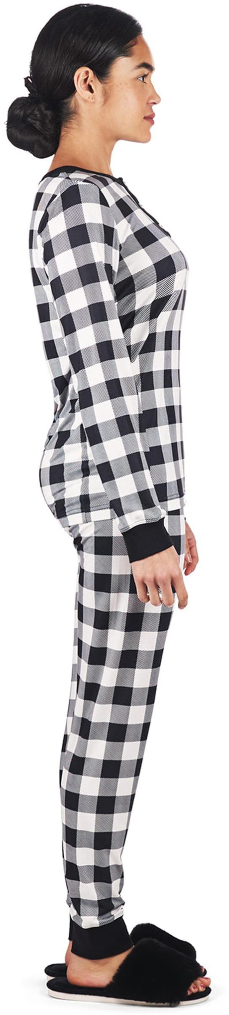 Memoi Teens/Womens Buffalo Check Plaid Print 2 Piece Pajama Set - CPJ07721