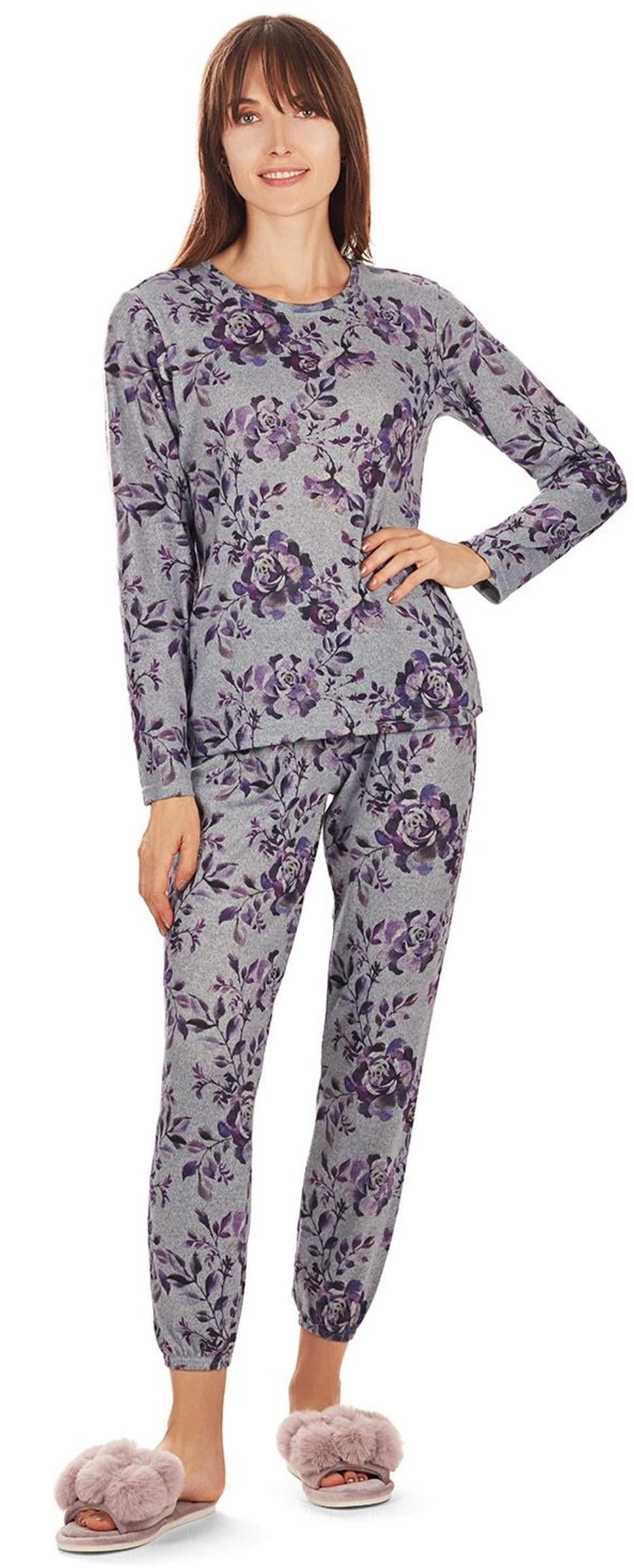 Memoi Teens/Womens Purple Blossom Print 2 Piece Pajama Set - CPJ07034