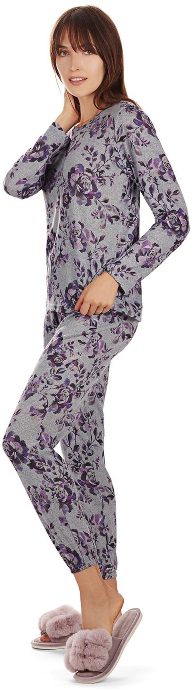 Memoi Teens/Womens Purple Blossom Print 2 Piece Pajama Set - CPJ07034