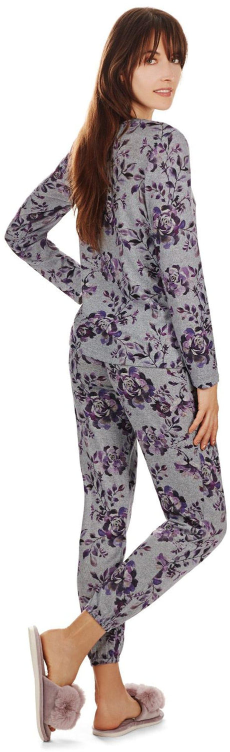 Memoi Teens/Womens Purple Blossom Print 2 Piece Pajama Set - CPJ07034