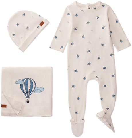 MiniMoi by Memoi Baby Boys Cotton Hot Air Balloon 3 Pc Footie Stretchie Set - INA08677