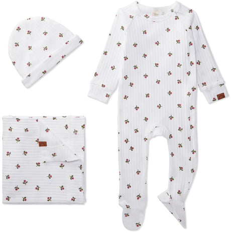 MiniMoi by Memoi Baby Girls Cotton Rib Flower Bud 3 Pc Footie Stretchie Set - IND08691