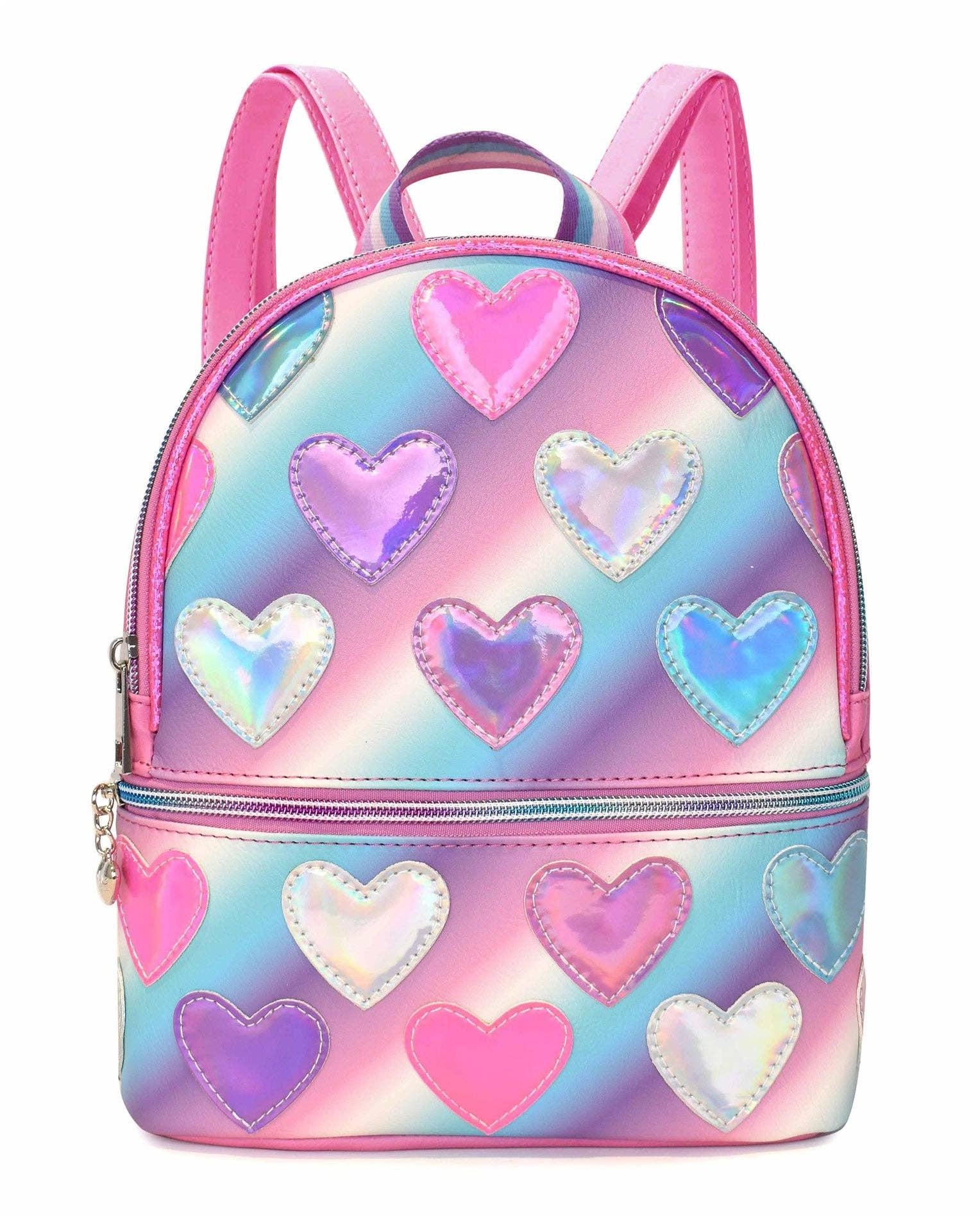 OMG Metallic Heart Patched Ombre Mini Backpack - Thumbnail 2
