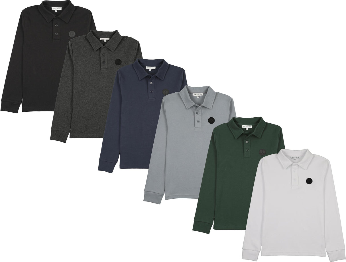 3 Buttons Boys Long Sleeve Polo Shirt - Classic