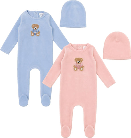 Bonbee Baby Boys Girls Teddy Bear Velour Footie - BWLV26007F