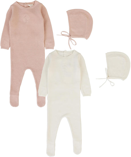 Analogie by Lil Legs Signature Collection Baby Girls Crest Knit Footie & Bonnet Set - CKFG