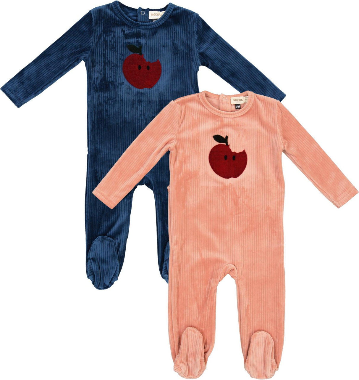 MOCHA Baby Boys Girls Ribbed Velour Apple Stretchie - WB4CP7014