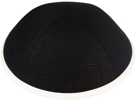 iKippah Boys Linen Yarmulka w/ Leather Rim