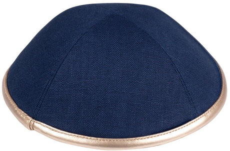 iKippah Boys Linen Yarmulka w/ Leather Rim