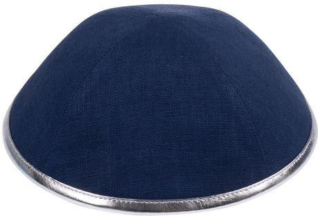 iKippah Boys Linen Yarmulka w/ Leather Rim