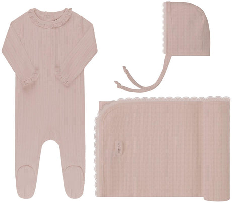 Ely's & Co Baby Girls Pointelle Stretchie, Bonnet, Blanket Gift Box Set - SS24-0044-GBG