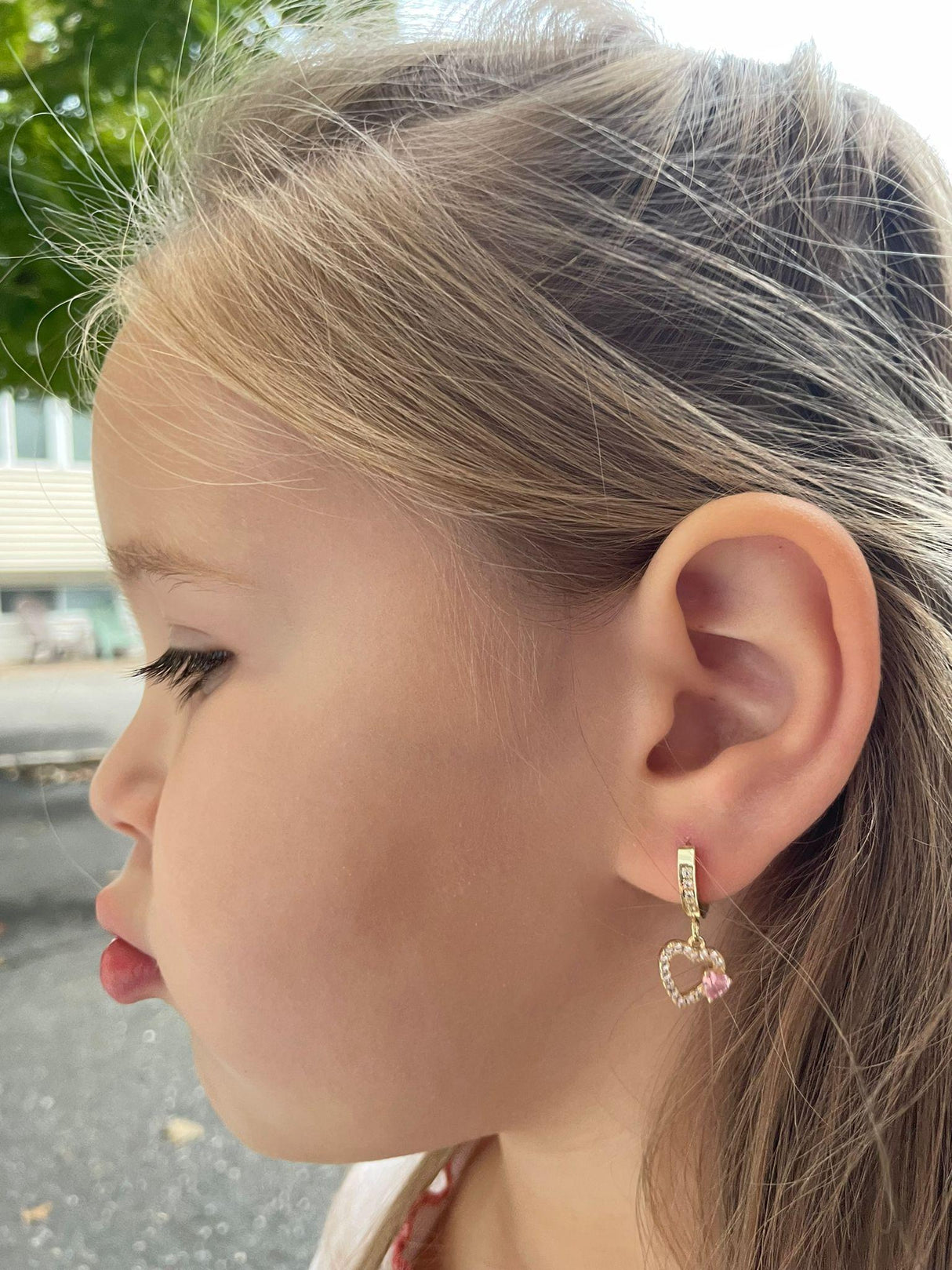 Tiny Gem Girls Double Diamond Heart Hanging Huggy Earring - TG6