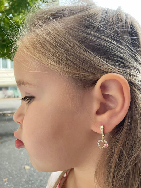 Tiny Gem Girls Double Diamond Heart Hanging Huggy Earring - TG6
