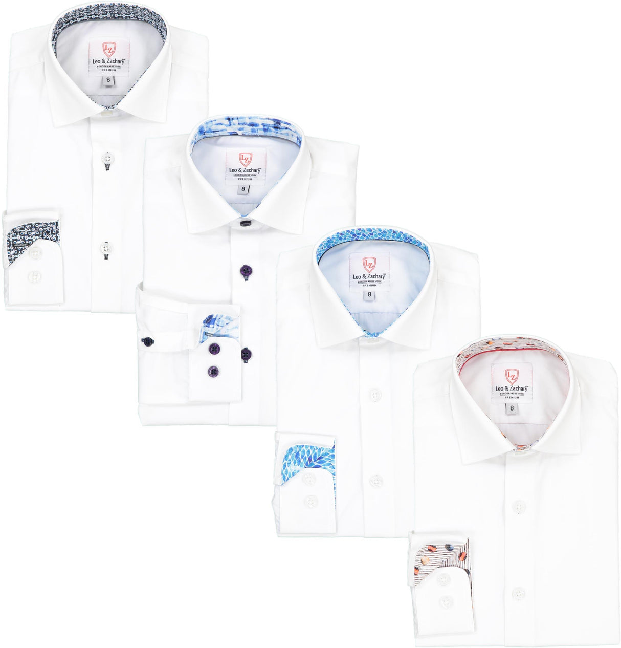Leo & Zachary Boys Long Sleeve Superior Cotton Stretch Dress Shirt with Contrast - P5506/P5507/P5509/P5510