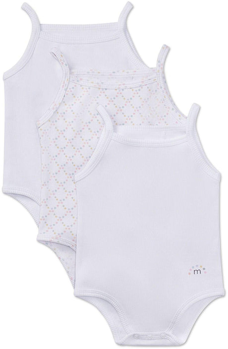 Memoi Baby Boys Girls Sleeveless Ribbed Dot Logo Bodysuit - 3 Pack - MKU2002