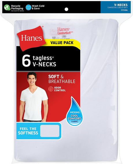 Hanes Mens TAGLESS® V-Neck Undershirts 6 Pack - 777VP6