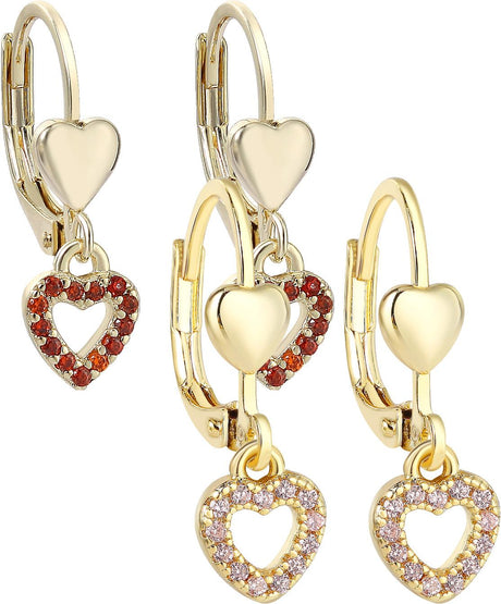 Tiny Gem Girls Double Heart Leverback Earring - TG38-43