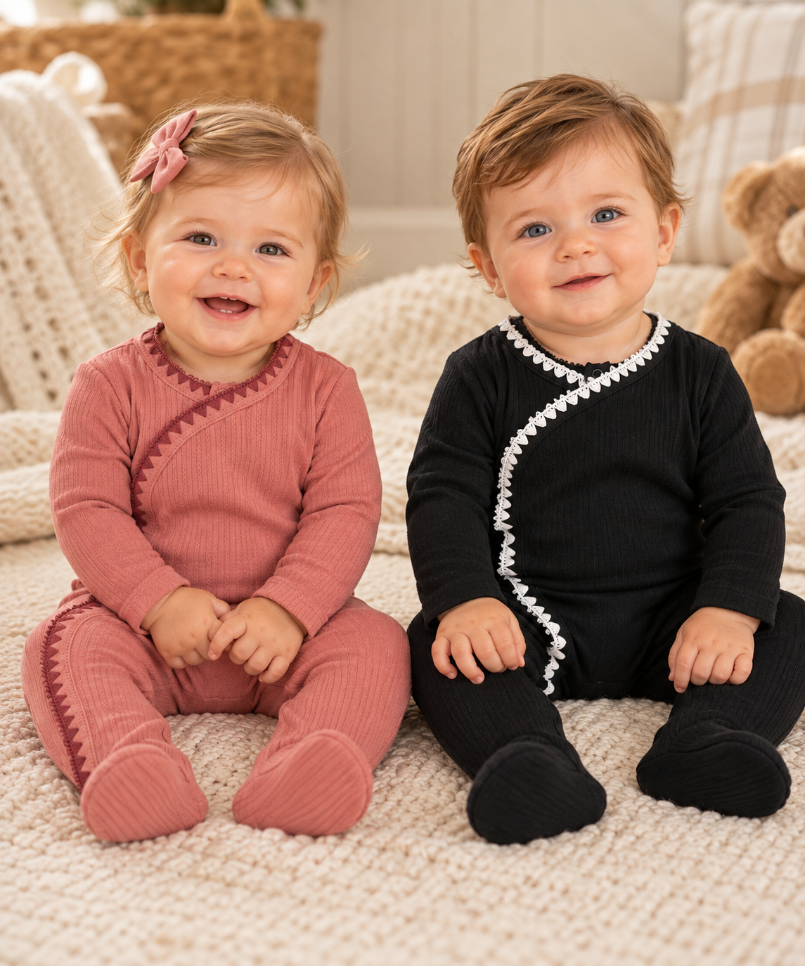 Aurora Baby Boys Girls Whipstitch Cotton Footie - AAW26-0105-0107-0108