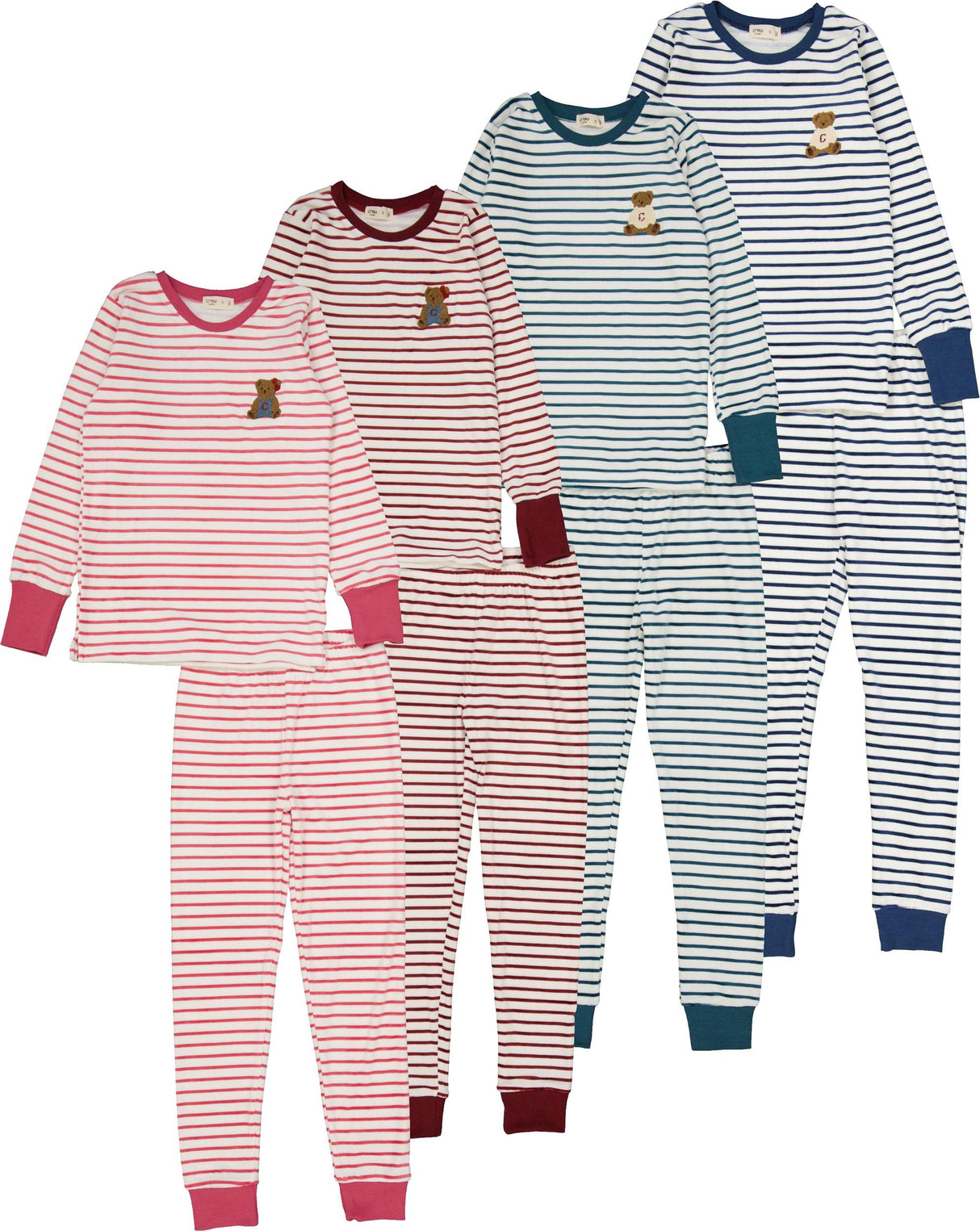 Crew Lounge Boys Girls Striped Bear Velour Pajamas - SG3210
