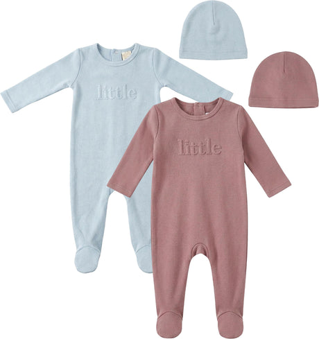 Lux Baby Baby Boys Girls Imprint Cotton Footie & Beanie Set - WB6CY3028
