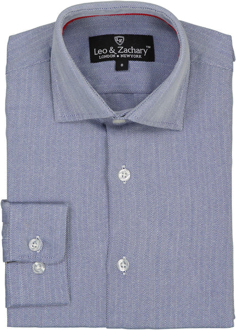 Leo & Zachary Boys Herringbone Long Sleeve Dress Shirt - 50001