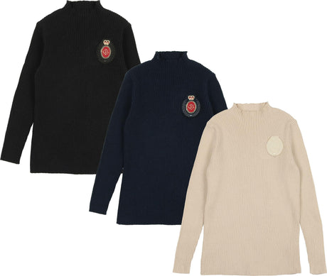 Analogie by Lil Legs Shabbos Collection Boys Girls Crest Knit Funnel Neck Sweater