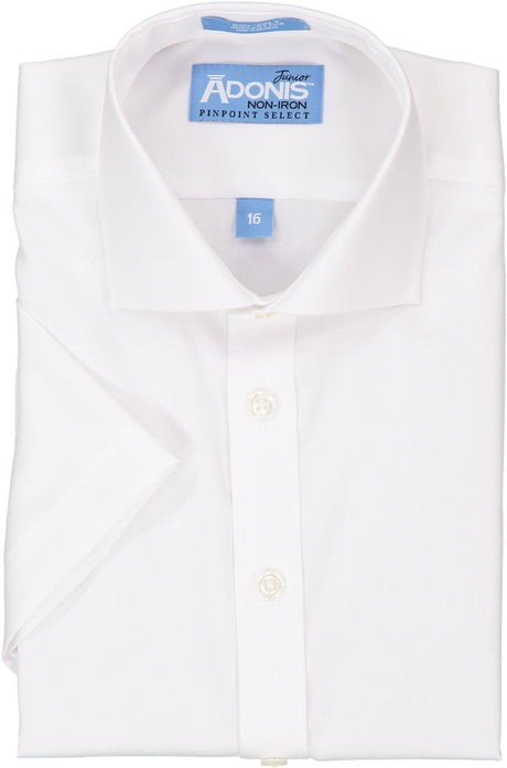 Adonis Boys 100% Cotton Non Iron Solid White Pinpoint Short Sleeve Dress Shirt