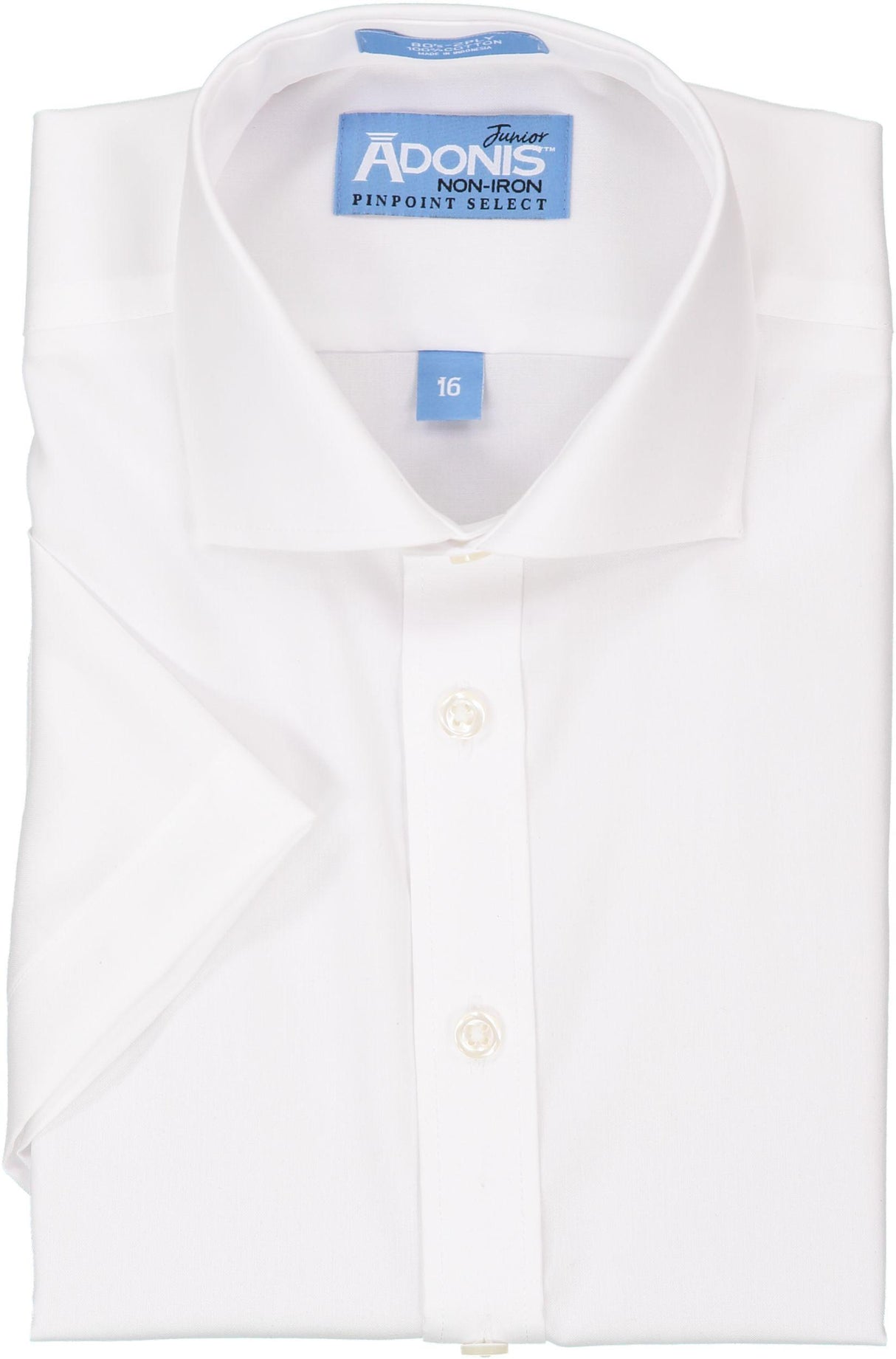 Adonis Boys 100% Cotton Non Iron Solid White Pinpoint Short Sleeve Dress Shirt