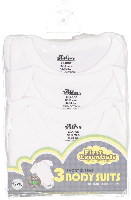 First Essentials Baby Boys Girls Unisex 3 Pack 100% Cotton Short Sleeve Bodysuit Onesie - FE-SS