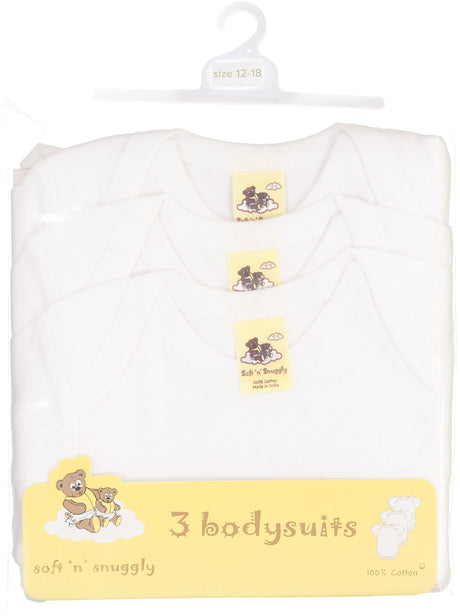 Soft 'n' Snuggly Baby Boys Girls Unisex 3 Pack 100% Cotton Short Sleeve Bodysuit Onesie - NB3SSE