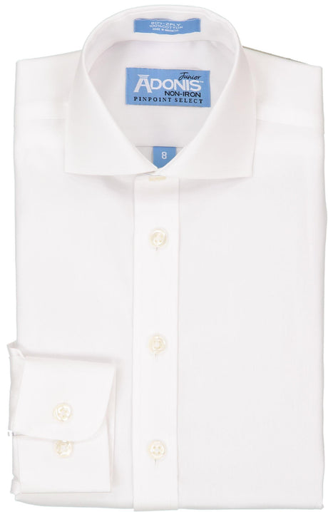 Adonis Boys 100% Cotton Non Iron Solid White Pinpoint Long Sleeve Dress Shirt