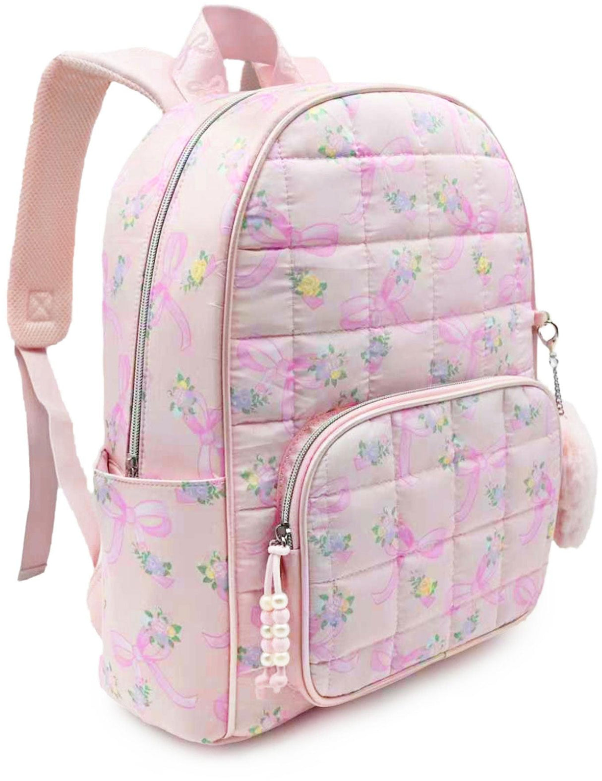 OMG Quilted Floral Bow Print Backpack - BOW-SB448RF