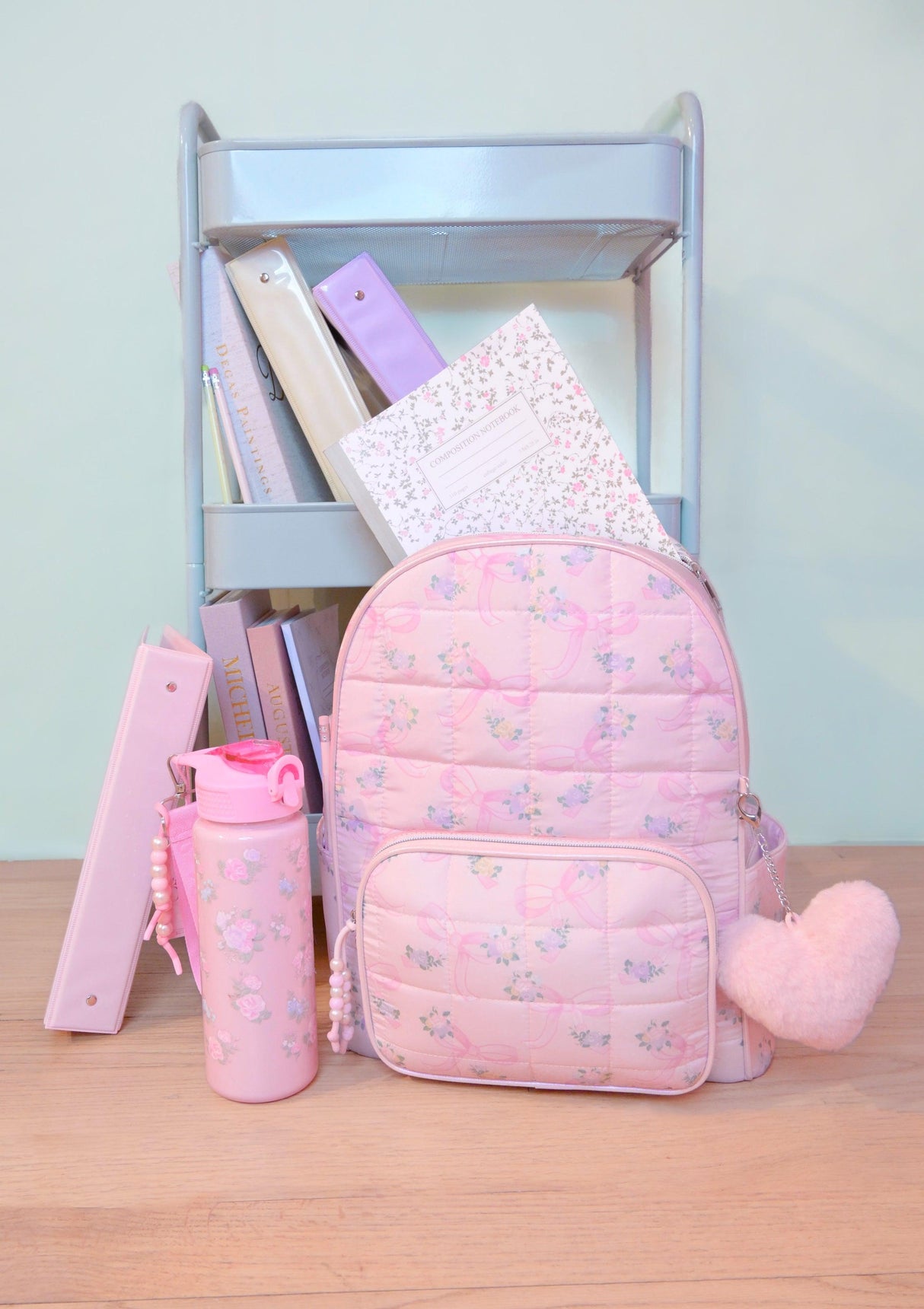 OMG Quilted Floral Bow Print Backpack - BOW-SB448RF