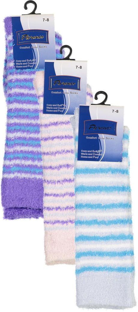 Florence Girls Warm and Comfort Fuzzy Striped Design Crew Socks - 310