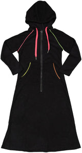 LandsKID Girls Neon Zippered Lightweight Terry Robe - BRG-NEON