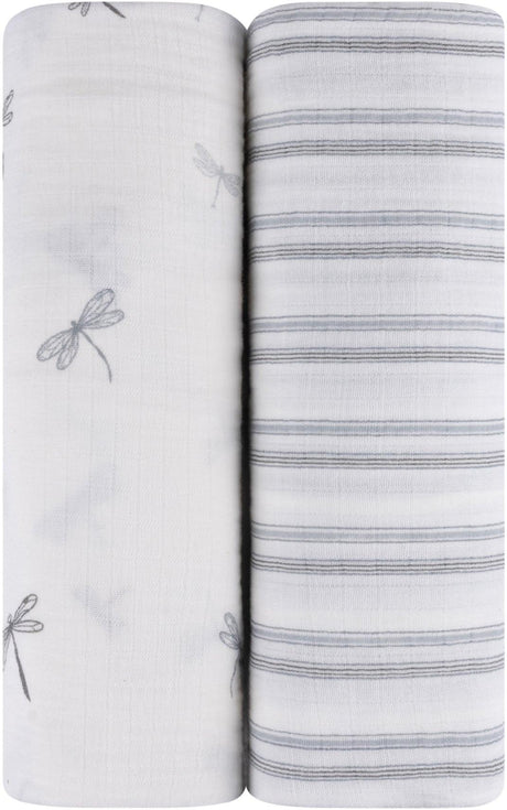 Ely's & Co Dragonflies & Stripes Adjustable Muslin Swaddle 2 Pack