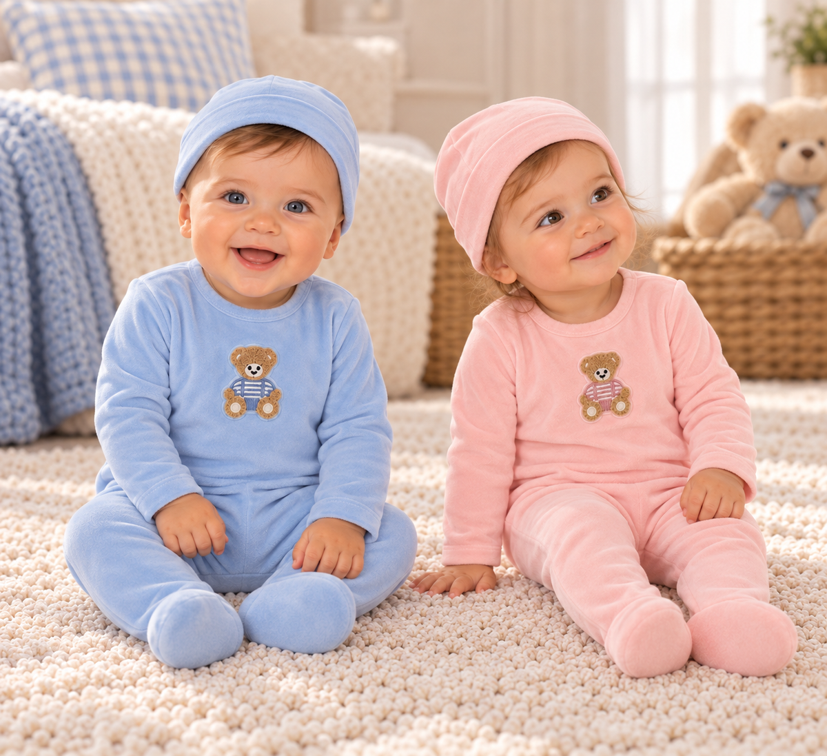 Bonbee Baby Boys Girls Teddy Bear Velour Footie - BWLV26007F