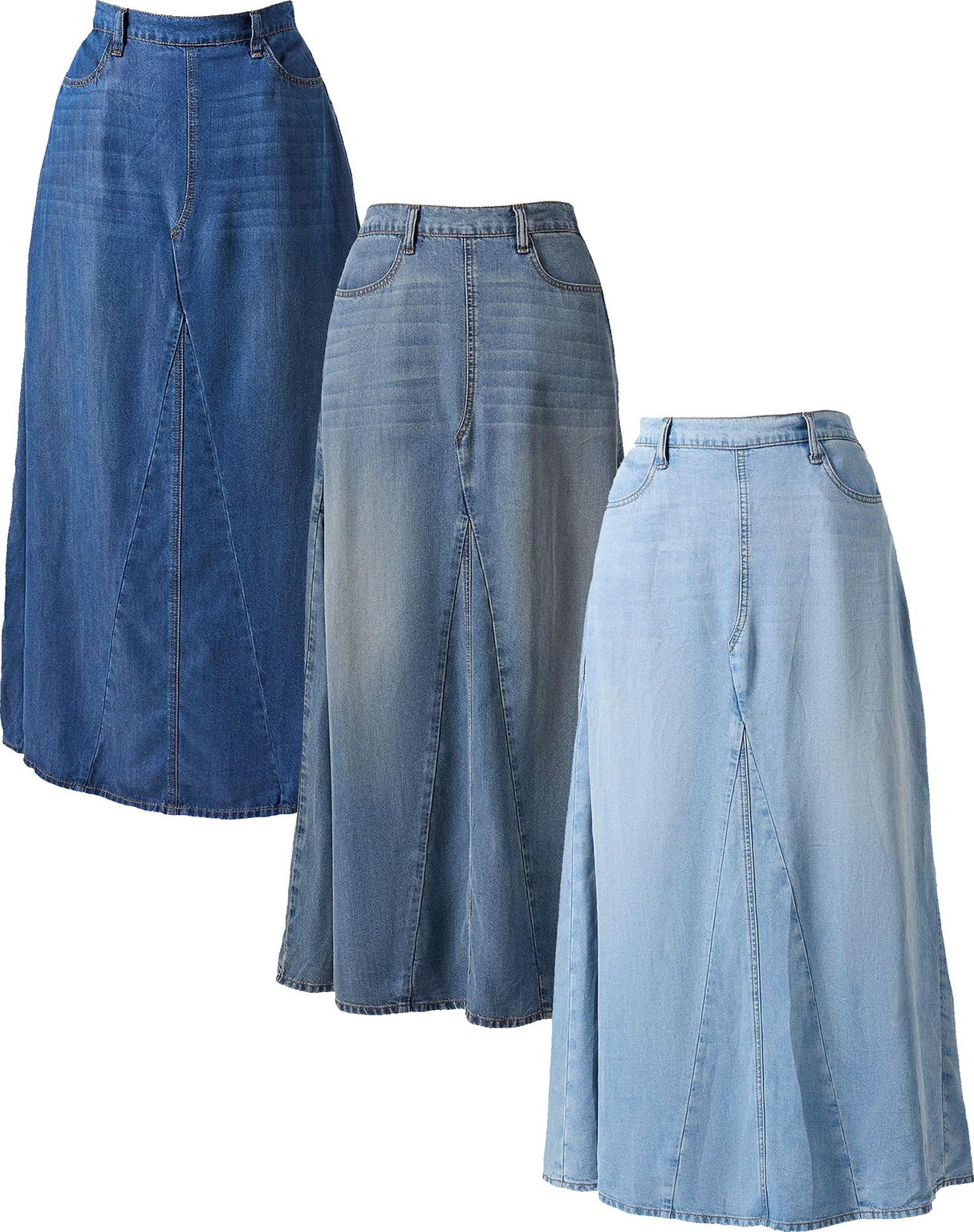 Memoi Womens Panel Denim Maxi Skirt - CSK08979