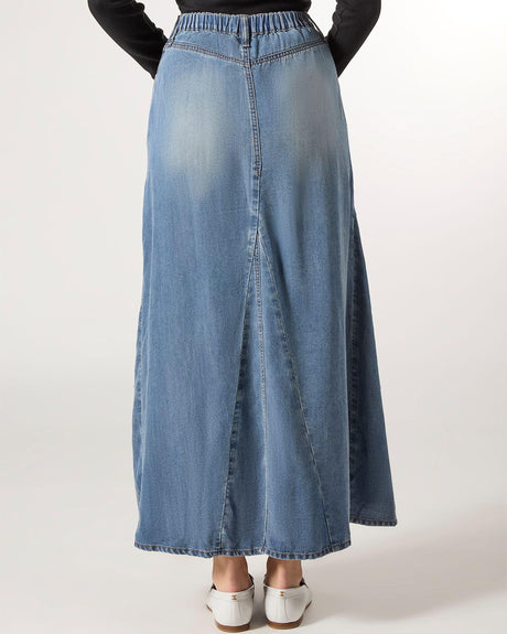 Memoi Womens Panel Denim Maxi Skirt - CSK08979