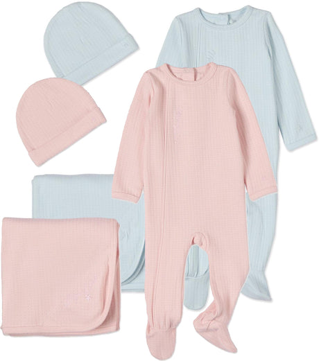 MiniMoi by Memoi Baby Boys Girls Ribbed Cotton Stretchie, Beanie, Blanket Set - IAA09624