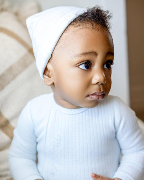 MiniMoi by Memoi Baby Boys Girls Ribbed Cotton Footie, Beanie, Blanket Set - IAA09624