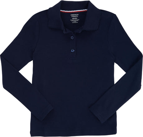 French Toast Girls Long Sleeve Polo with Picot Collar - SA9424