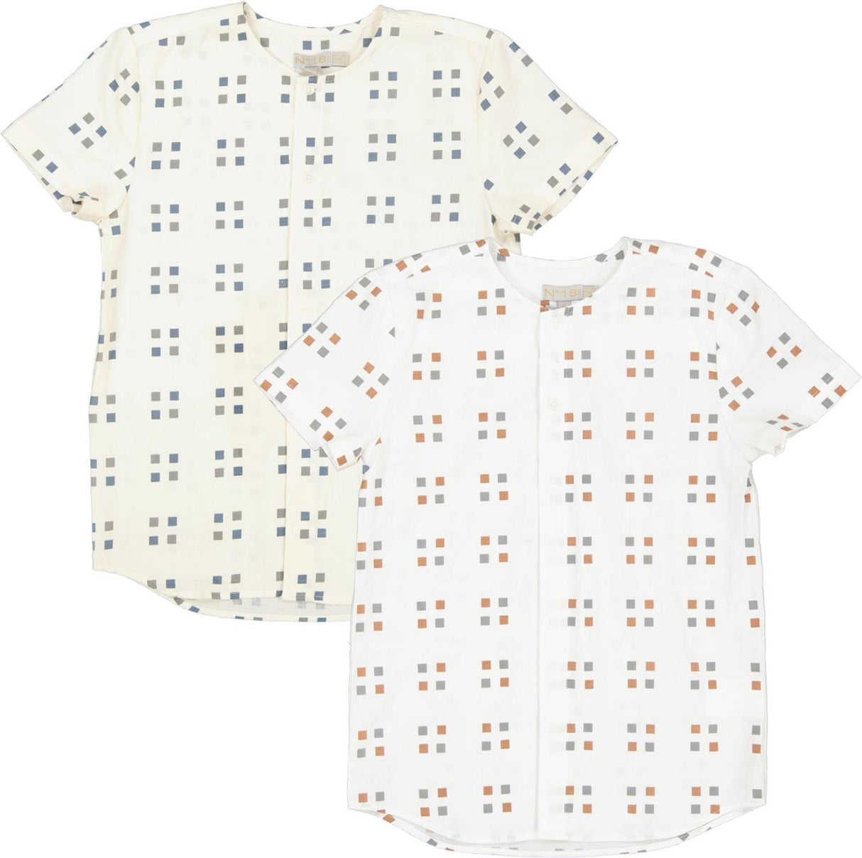 N° 18 Kids Boys Square Print Short Sleeve Dress Shirt - SB3CY2038