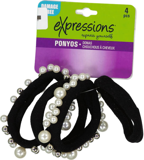 Expressions Pearl & Metal Beaded Ponytail Holder 4 Pack - EX1005